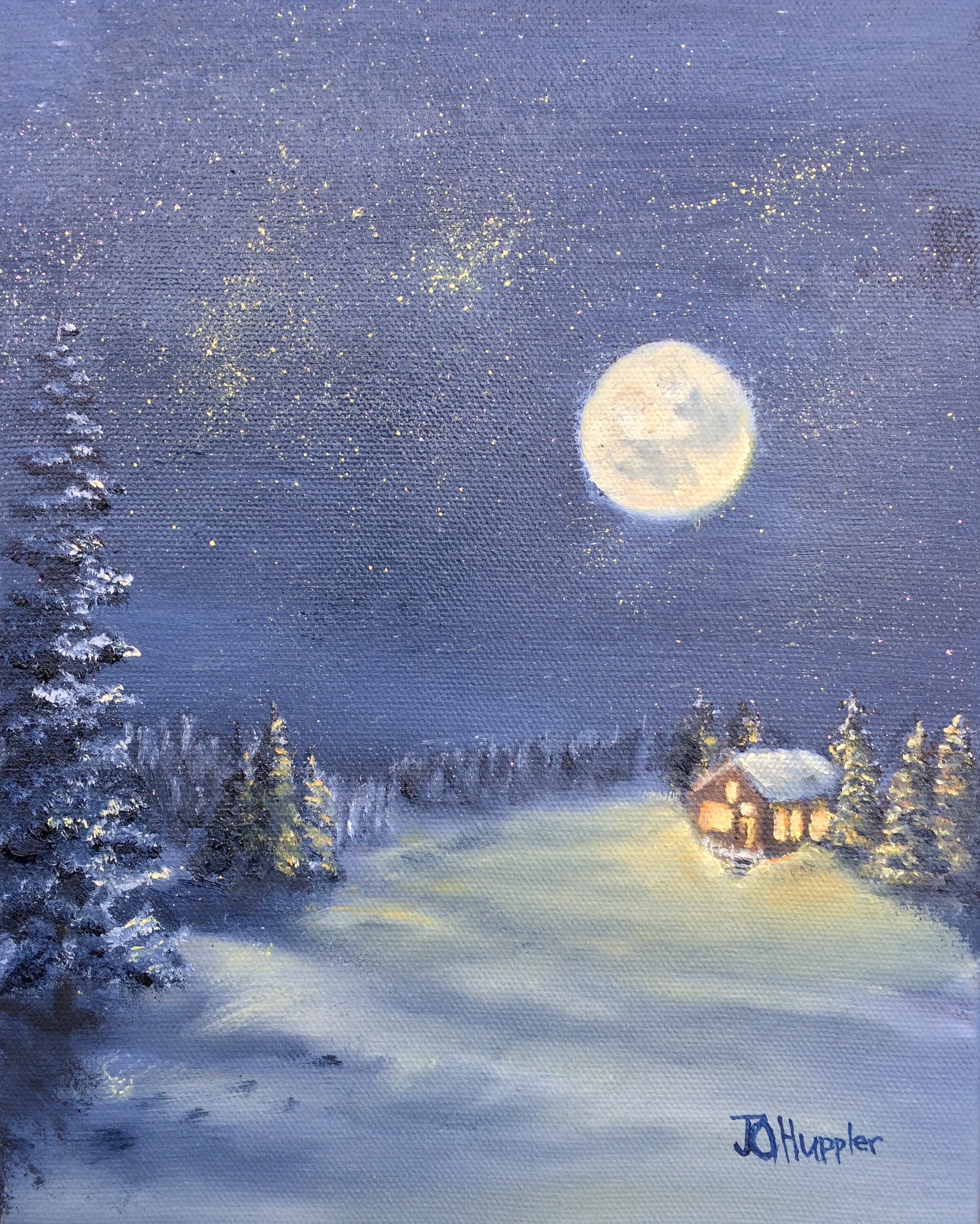 How To Paint Snowy Mountains In Moonlight